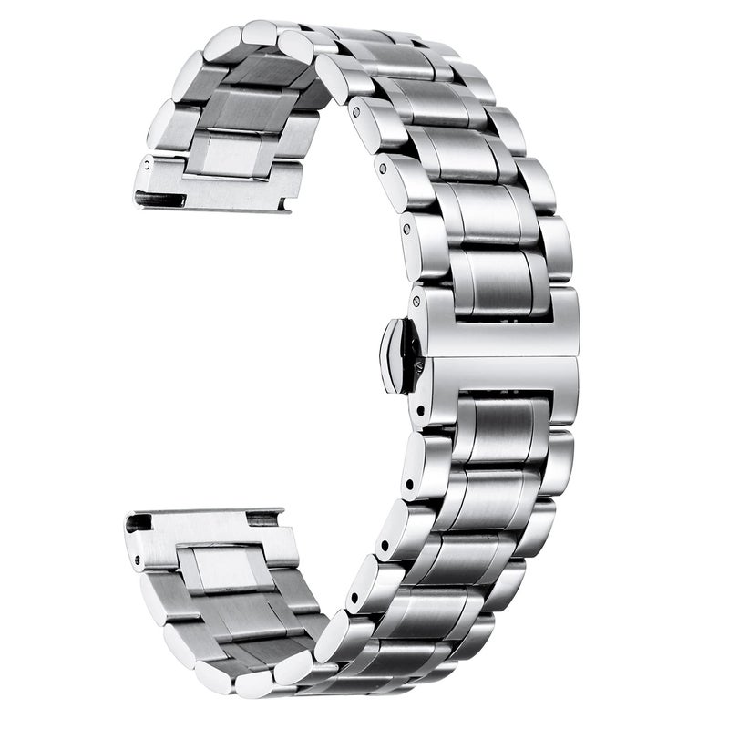 BINLUN Stainless Steel Watch Bands Quick Release 12mm-24mm Universal Metal Replacement Watch Straps SmartWatch Bracelets Links Straight & Curved Ends Men Women 6 Colors(Silver,21mm) - Image 1